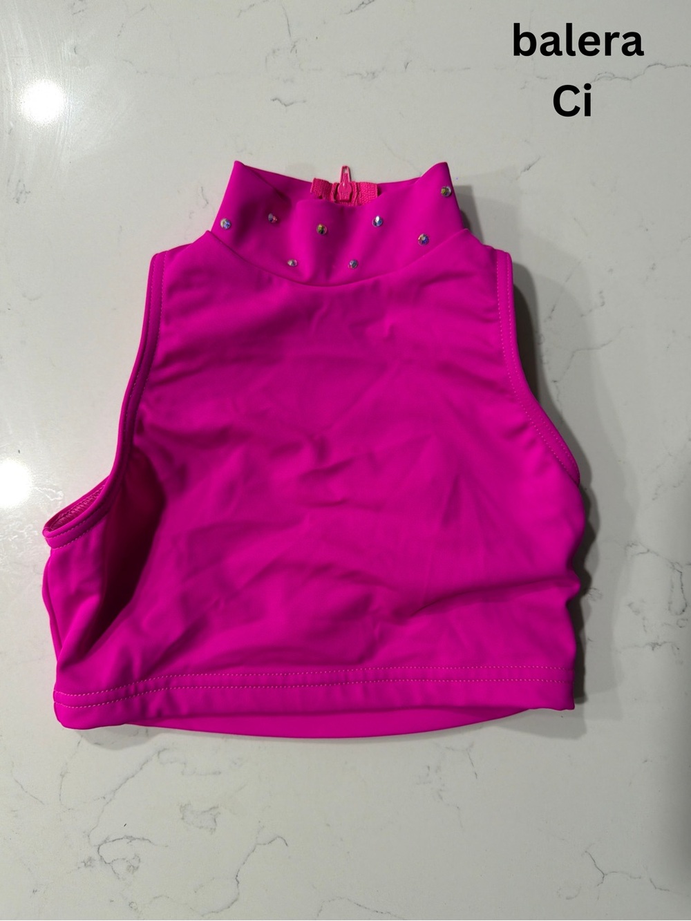 balera Bright Fuchsia Mock Neck Dance Crop Top with Rhinestones